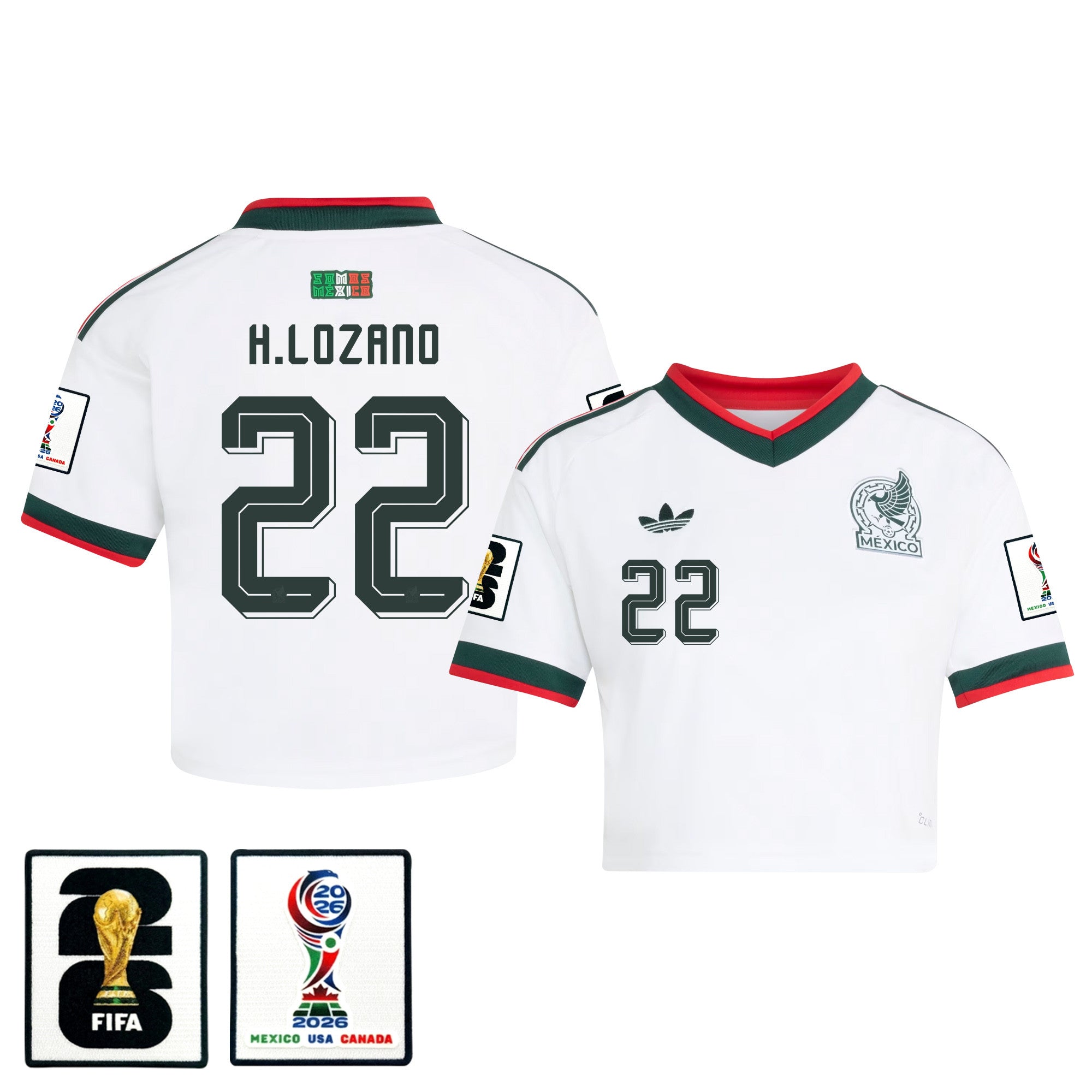 Hirving Lozano 22 Mexico 2026 Away Women's Cropped Jersey - White