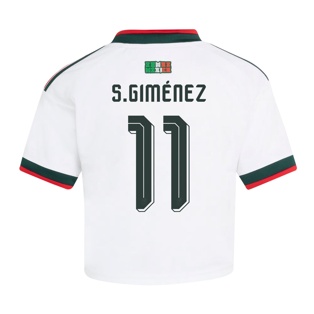 Santiago Giménez 11 Mexico 2026 Away Women's Cropped Jersey - White