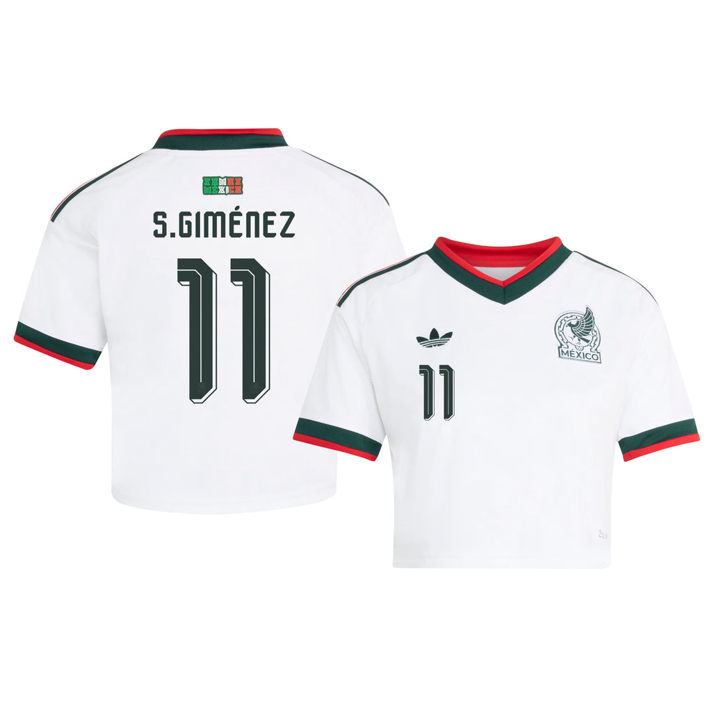 Santiago Giménez 11 Mexico 2026 Away Women's Cropped Jersey - White