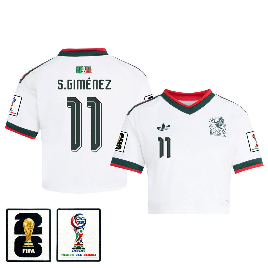 Santiago Giménez 11 Mexico 2026 Away Women's Cropped Jersey - White