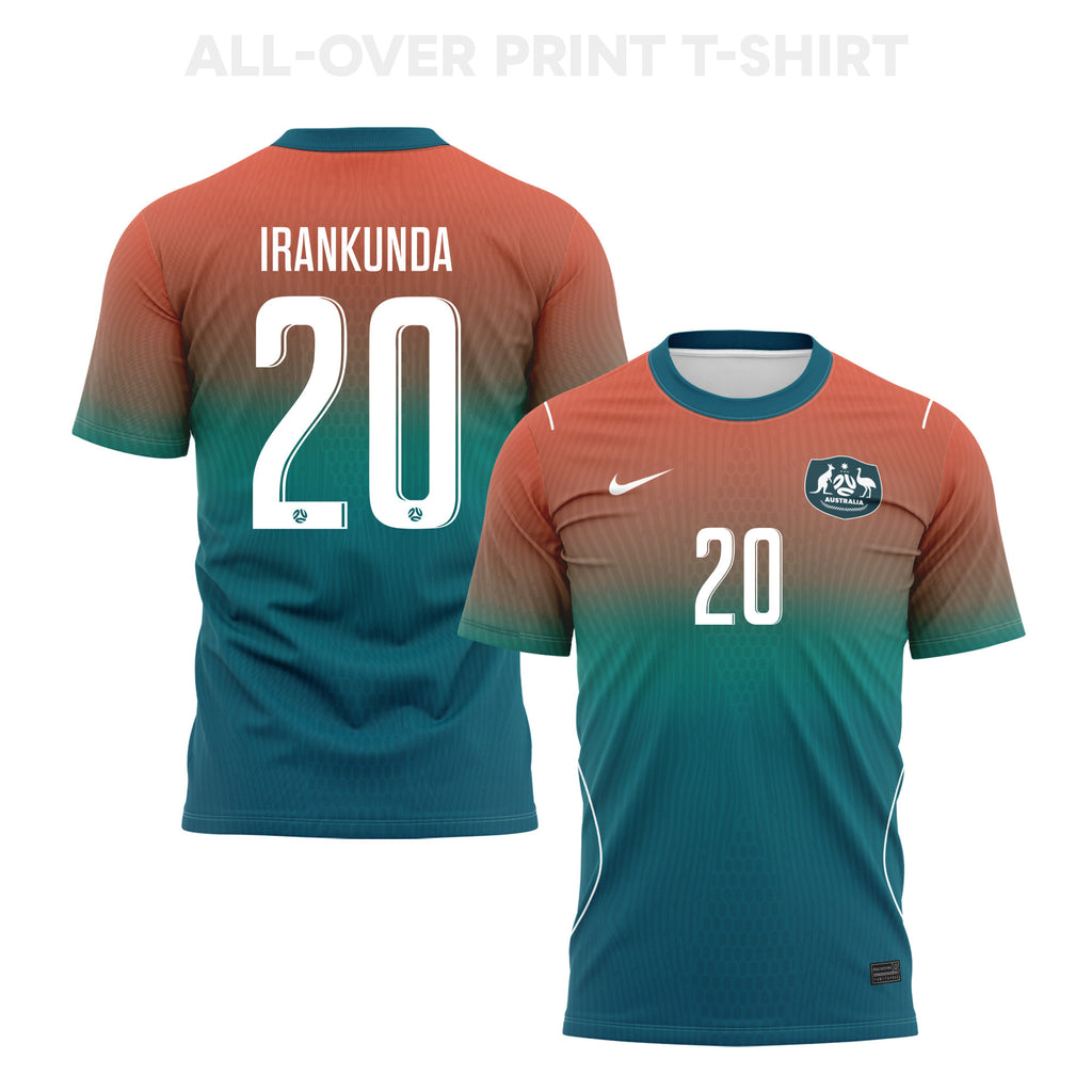 Nestory Irankunda 20 Australia 2026 Away 3D T-Shirt Fully Printed – Unisex, Teal