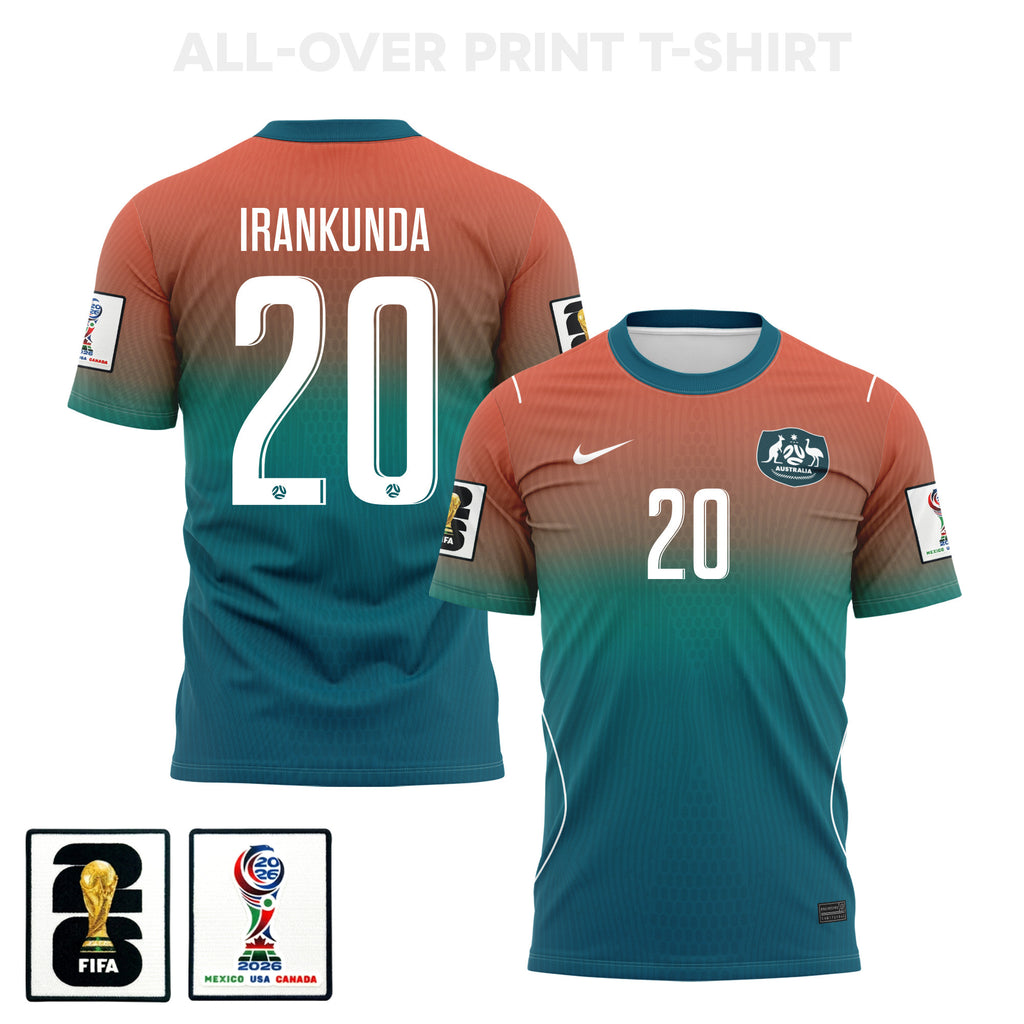 Nestory Irankunda 20 Australia 2026 Away 3D T-Shirt Fully Printed – Unisex, Teal