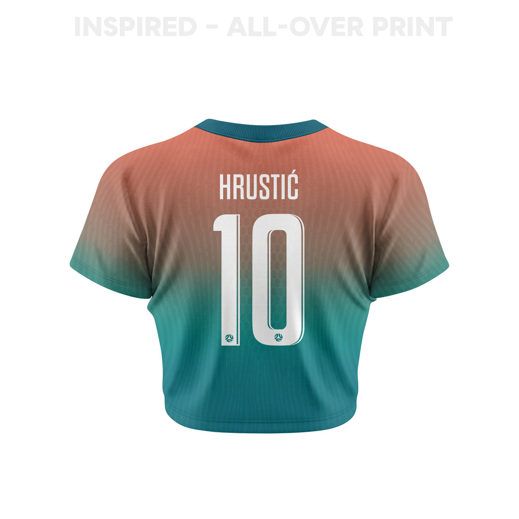 Ajdin Hrustić 10 Australia 2026 Women's Away All-Over Print Cropped Jersey - Green