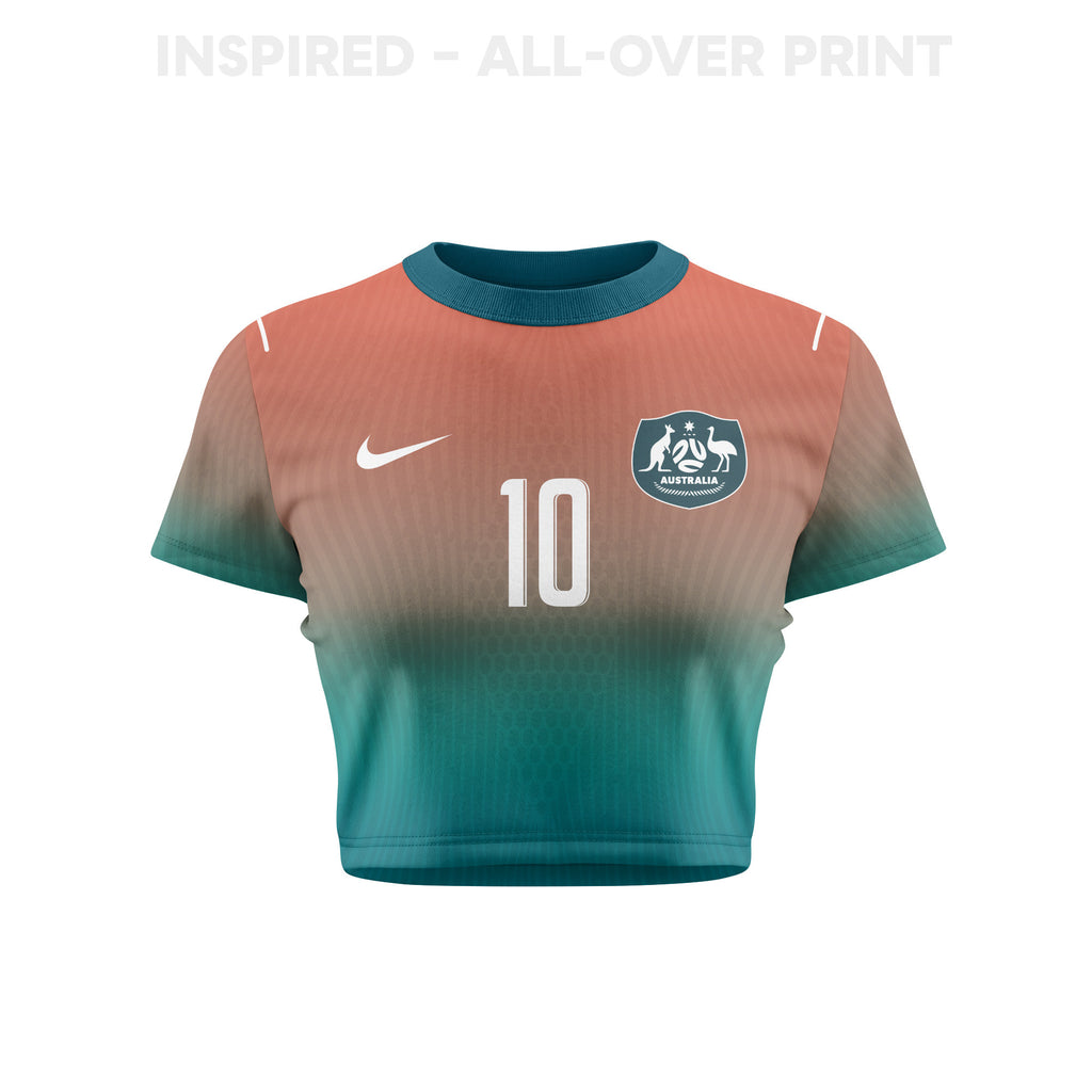 Ajdin Hrustić 10 Australia 2026 Women's Away All-Over Print Cropped Jersey - Green