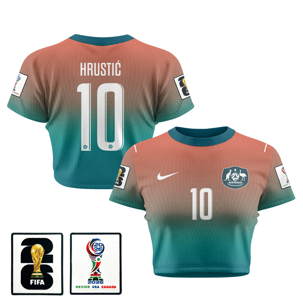 Ajdin Hrustić 10 Australia 2026 Women's Away All-Over Print Cropped Jersey - Green