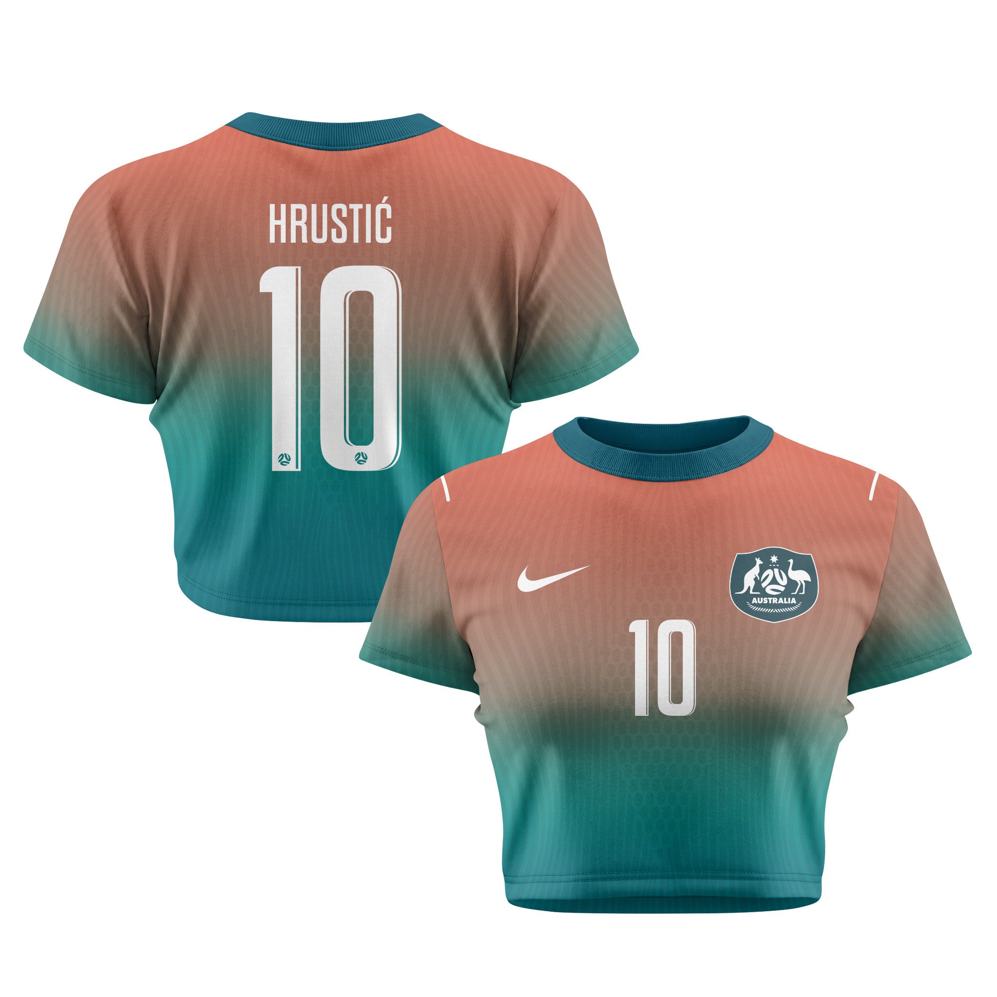 Ajdin Hrustić 10 Australia 2026 Women's Away All-Over Print Cropped Jersey - Green