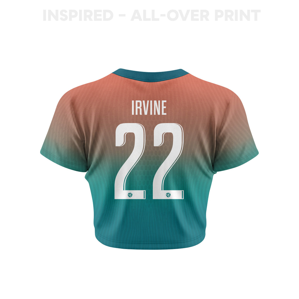 Jackson Irvine 22 Australia 2026 Women's Away All-Over Print Cropped Jersey - Green