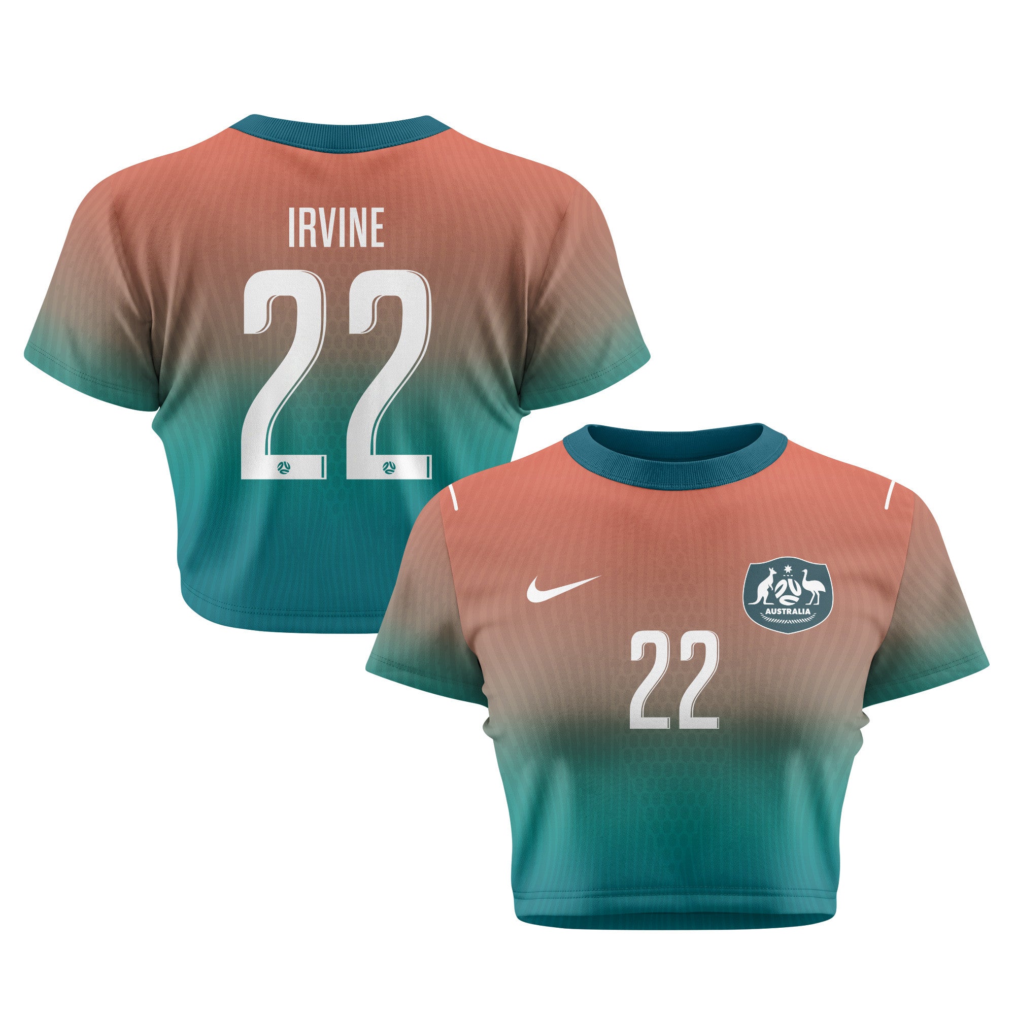 Jackson Irvine 22 Australia 2026 Women's Away All-Over Print Cropped Jersey - Green
