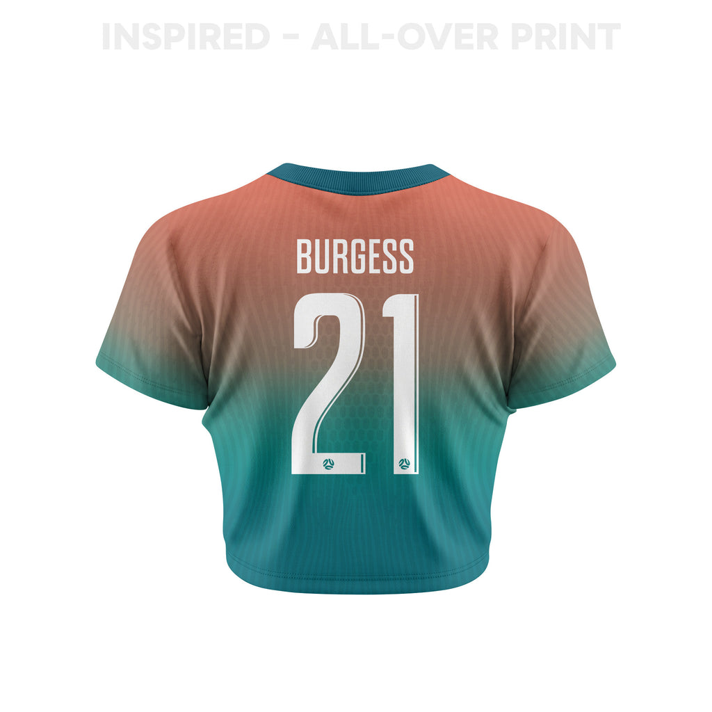 Cameron Burgess 21 Australia 2026 Women's Away All-Over Print Cropped Jersey - Green