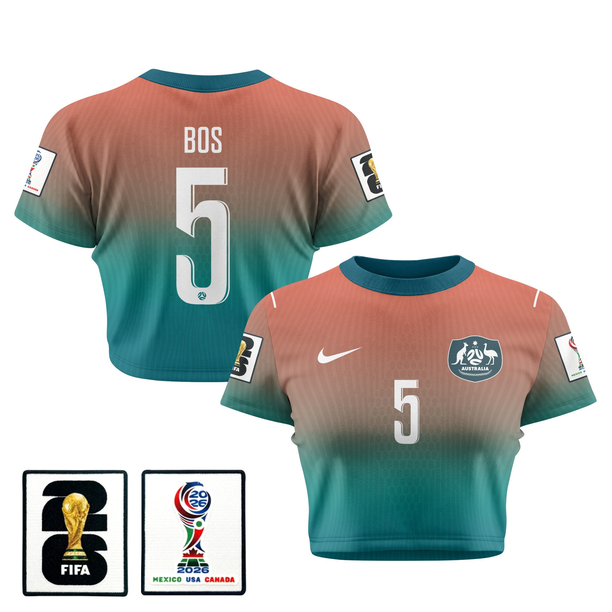 Jordan Bos 5 Australia 2026 Women's Away All-Over Print Cropped Jersey - Green