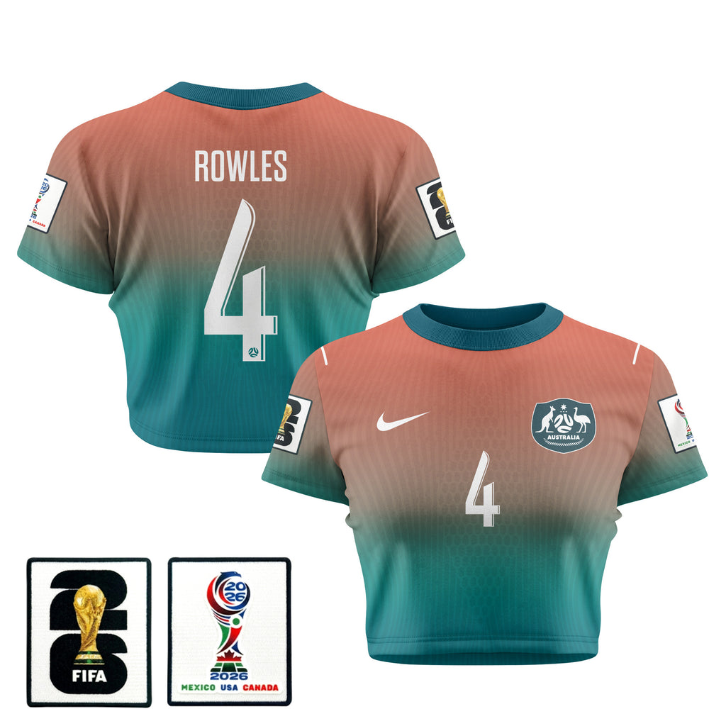 Kye Rowles 4 Australia 2026 Women's Away All-Over Print Cropped Jersey - Green