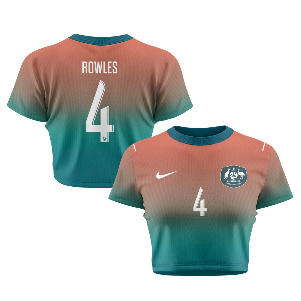 Kye Rowles 4 Australia 2026 Women's Away All-Over Print Cropped Jersey - Green