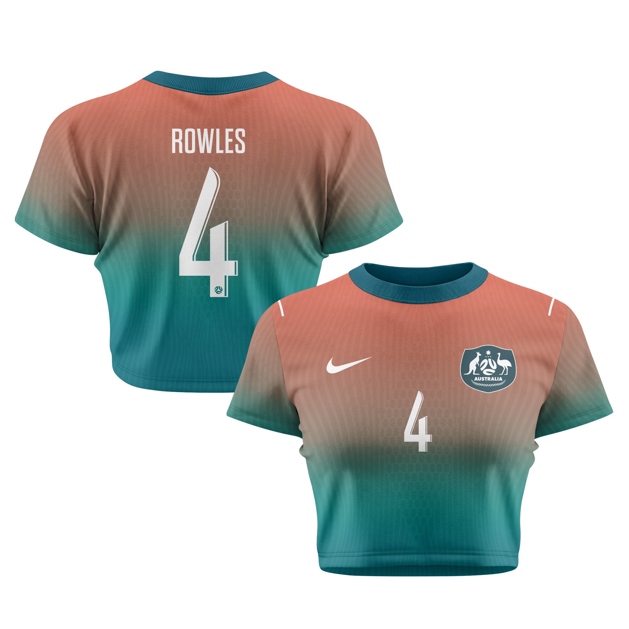 Kye Rowles 4 Australia 2026 Women's Away All-Over Print Cropped Jersey - Green