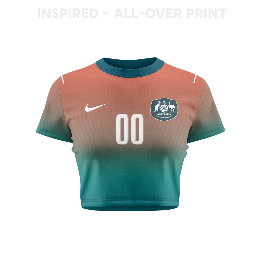 Australia 2026 Women's Away All-Over Print Cropped Jersey - Personalized - Green