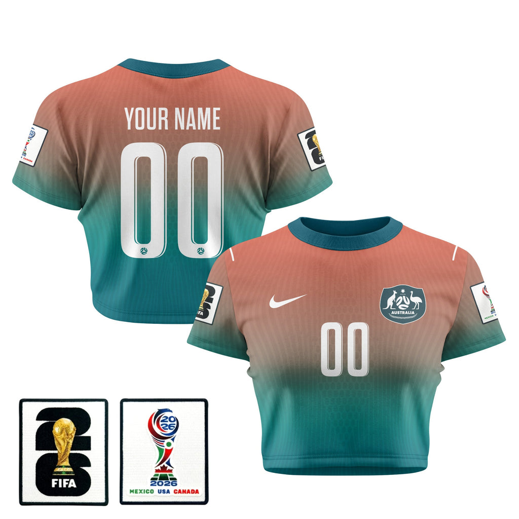 Australia 2026 Women's Away All-Over Print Cropped Jersey - Personalized - Green