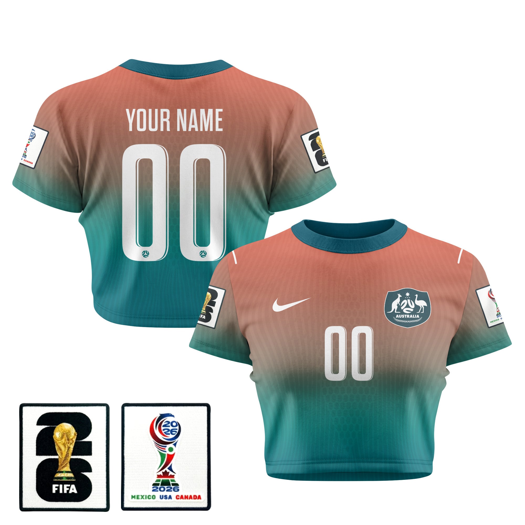 Australia 2026 Women's Away All-Over Print Cropped Jersey - Personalized - Green