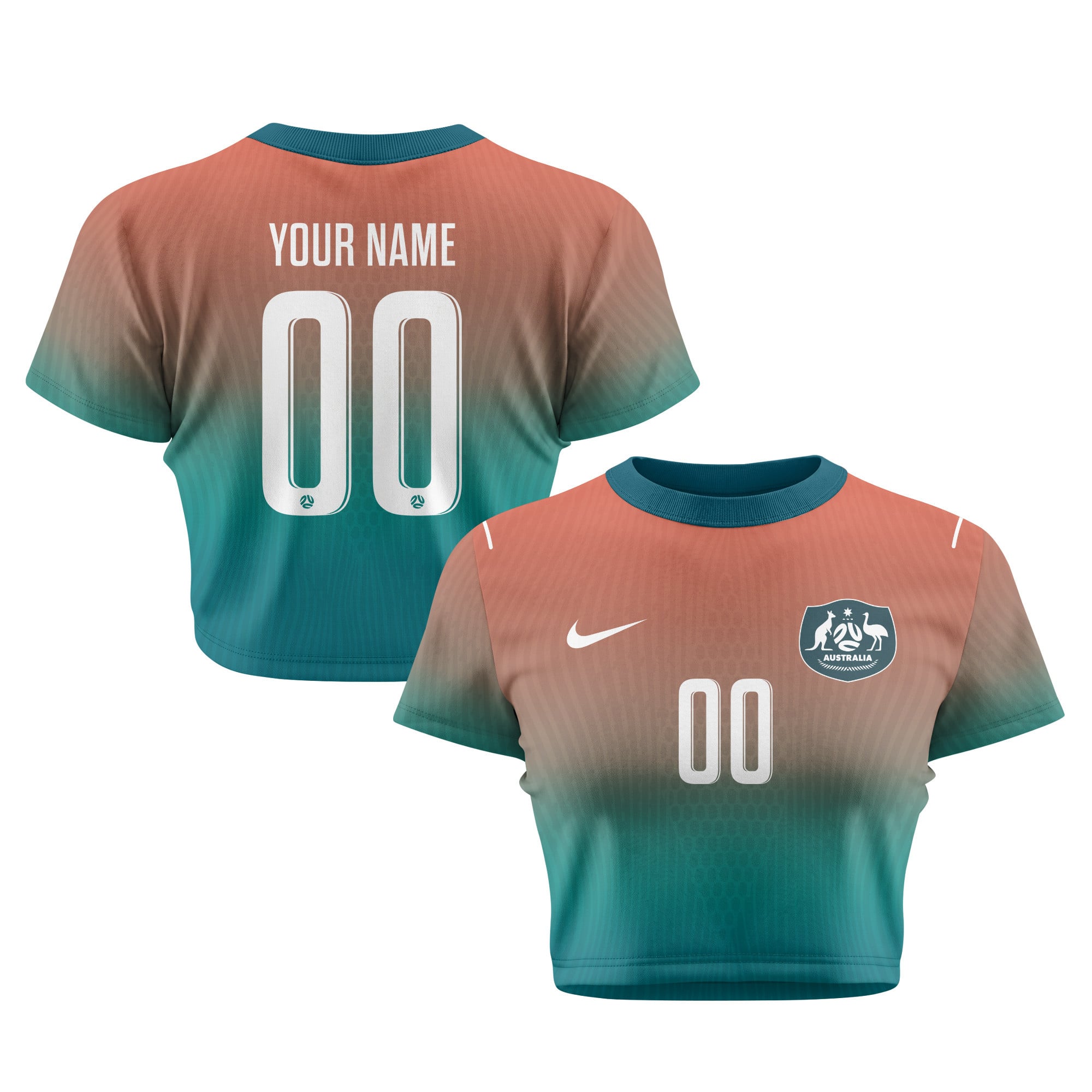 Australia 2026 Women's Away All-Over Print Cropped Jersey - Personalized - Green