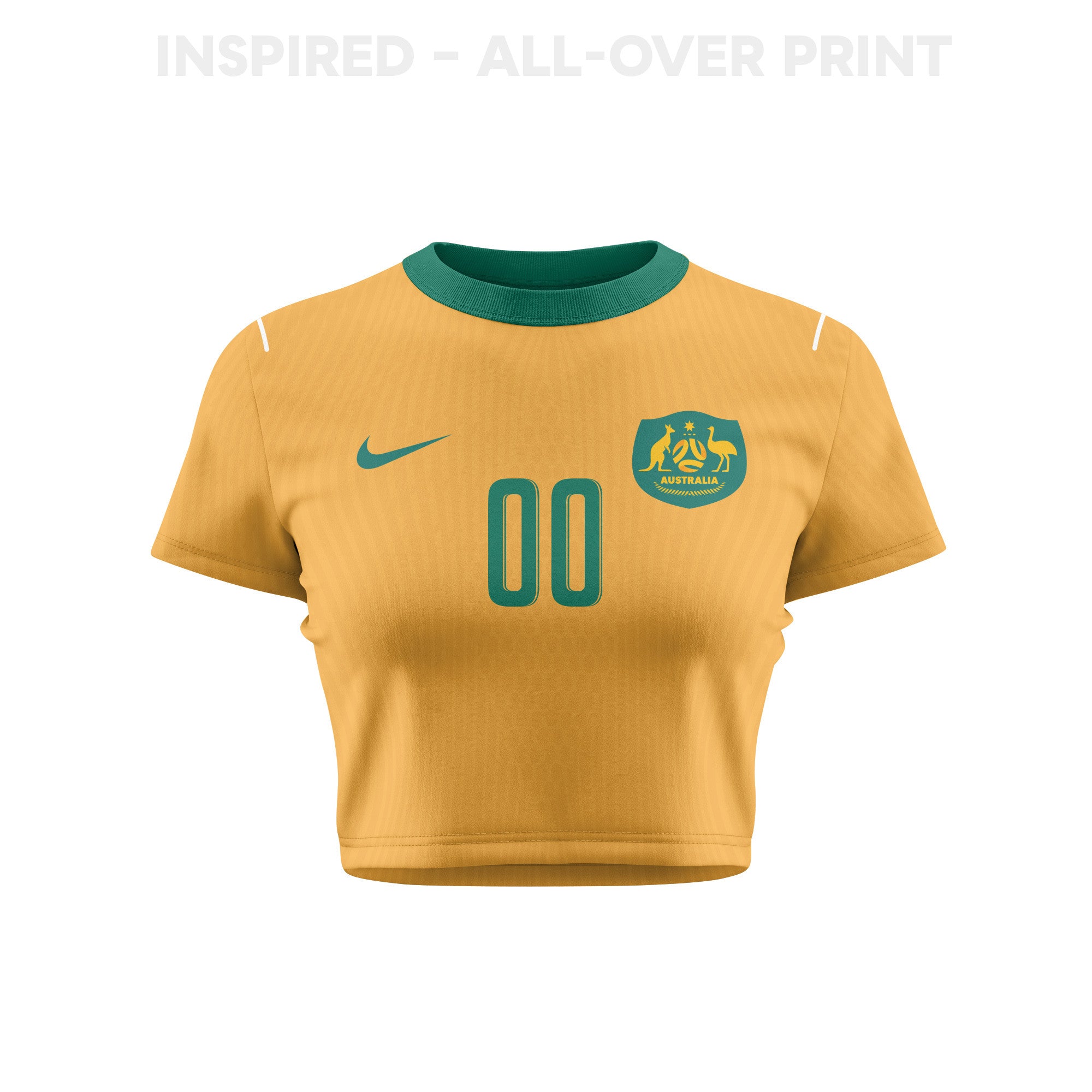 Australia 2026 Women's Home All-Over Print Cropped Jersey - Personalized - Yellow