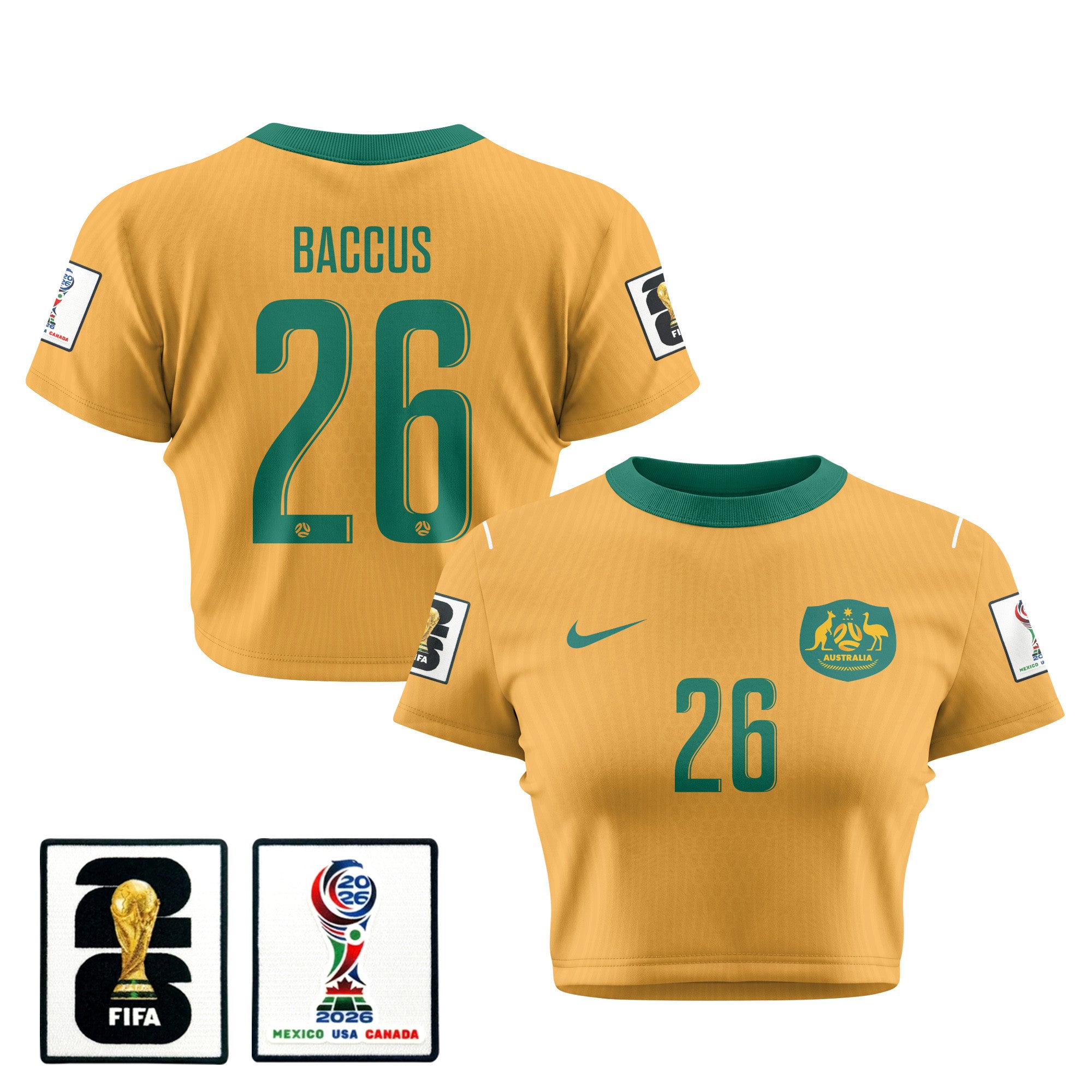 Keanu Baccus 26 Australia 2026 Women's Home All-Over Print Cropped Jersey - Yellow