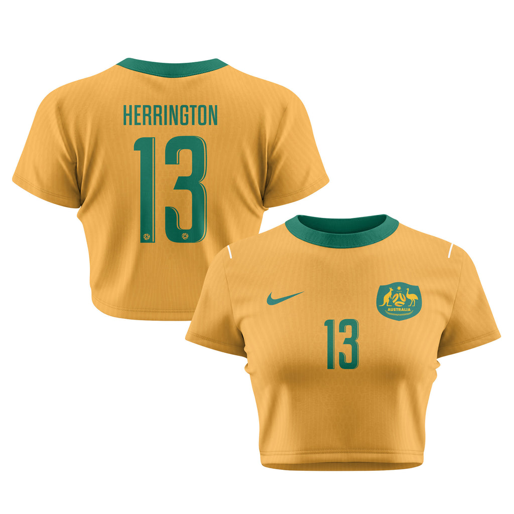 Lucas Herrington 13 Australia 2026 Women's Home All-Over Print Cropped Jersey - Yellow