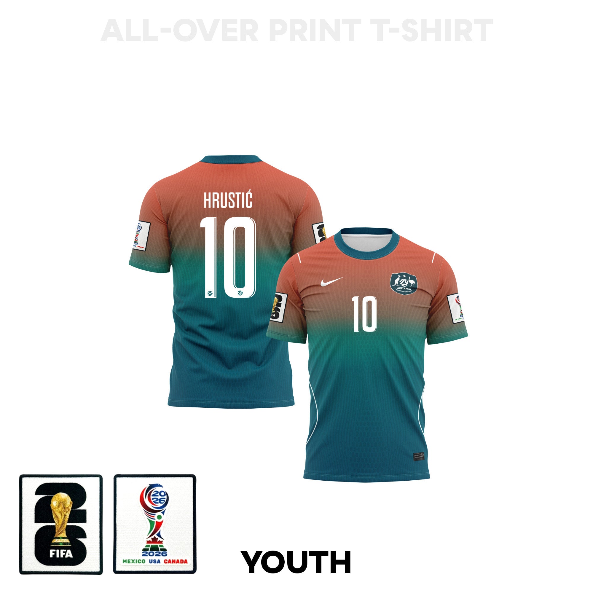 Ajdin Hrustić 10 Youth Australia 2026 Away 3D T-shirt Fully Printed – Teal