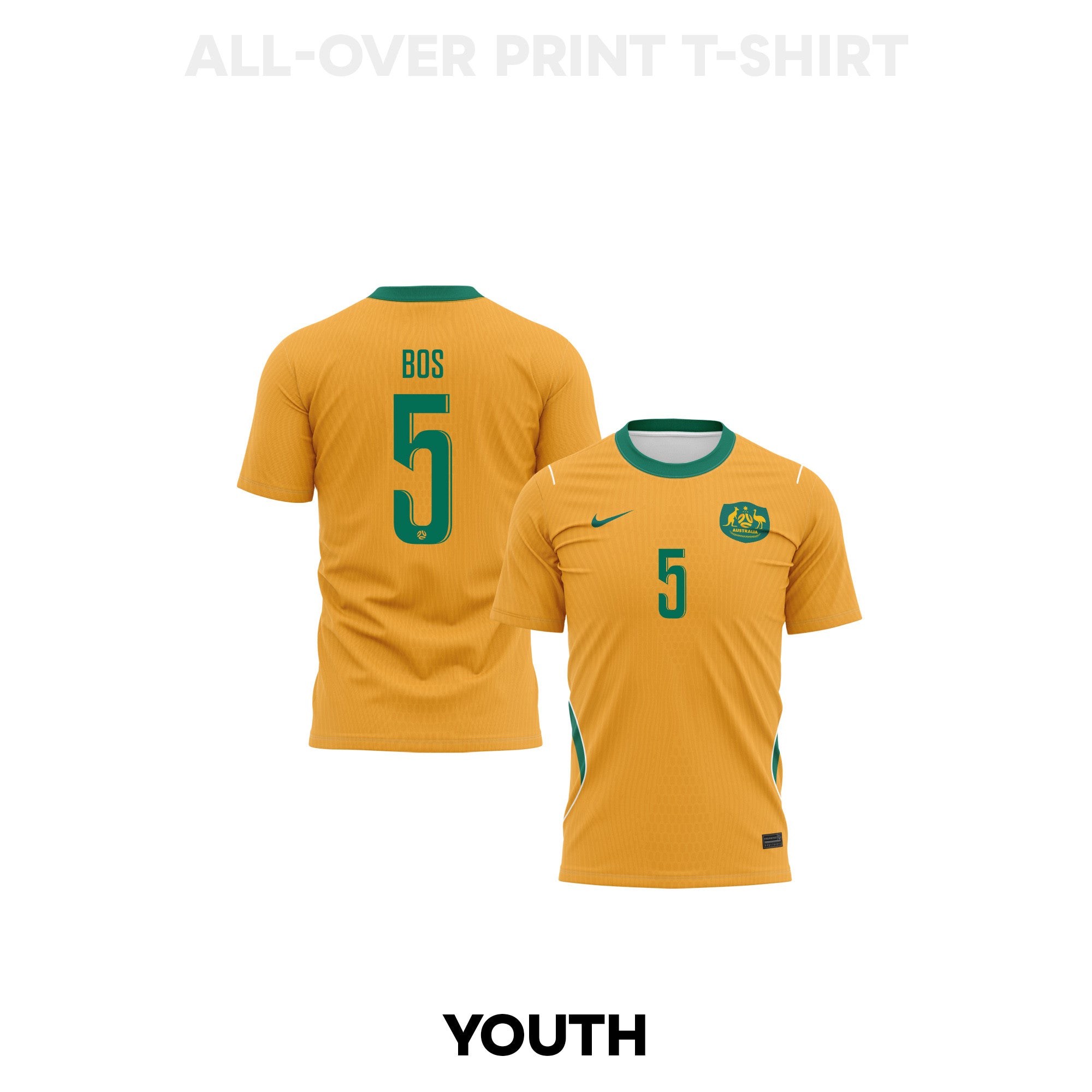 Jordan Bos 5 Youth Australia 2026 Home 3D T-shirt Fully Printed – Yellow