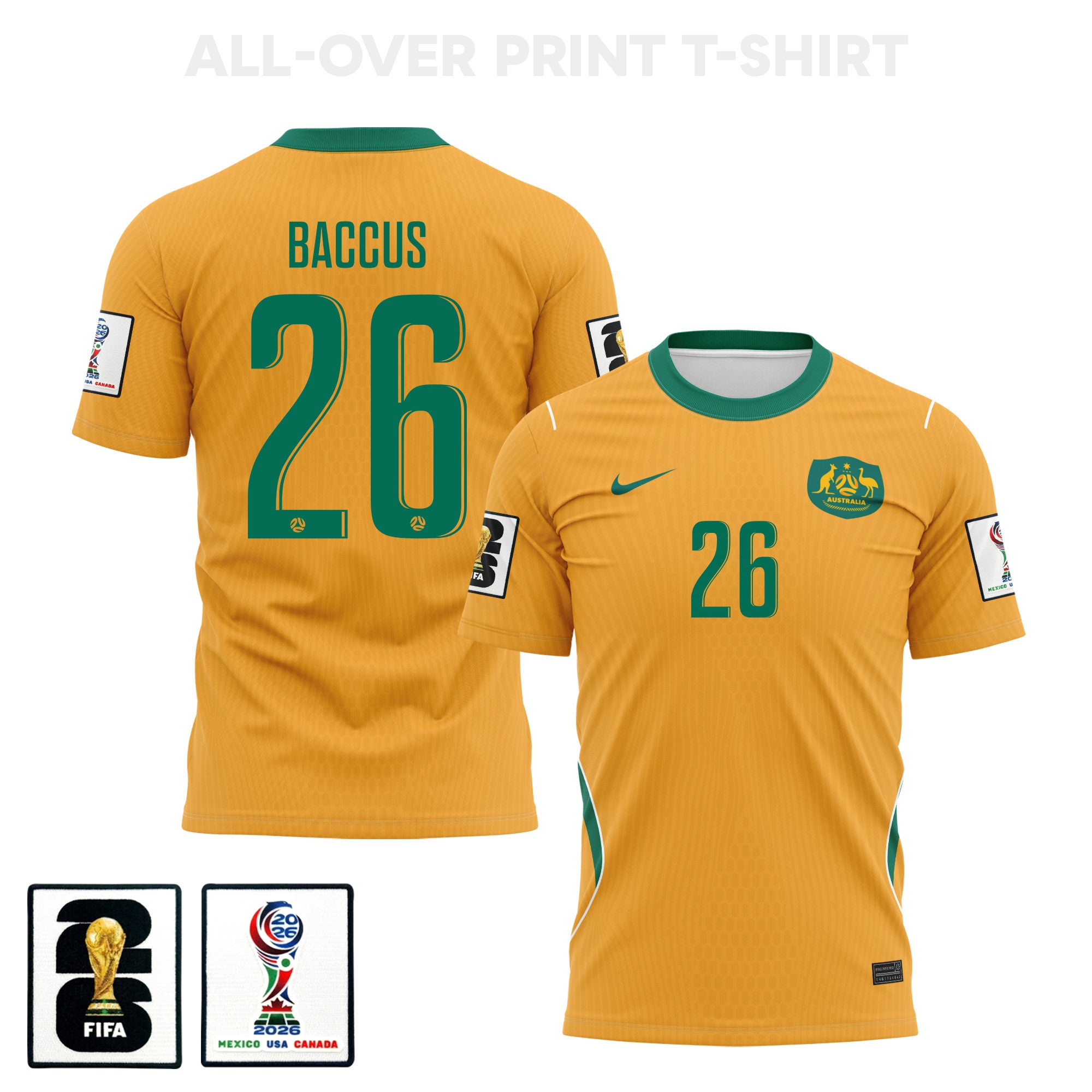 Keanu Baccus 26 Australia 2026 Home 3D T-Shirt Fully Printed – Unisex, Yellow