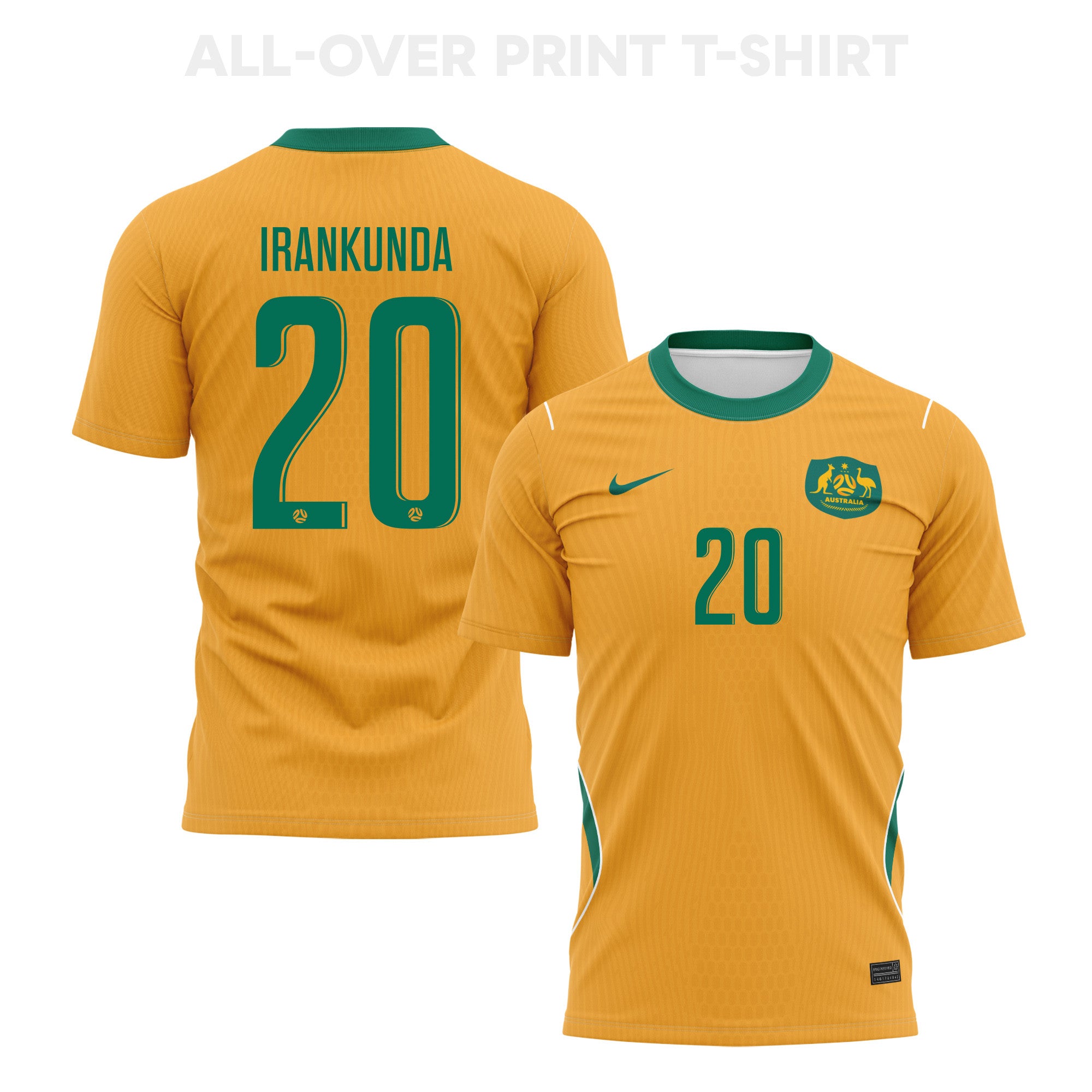 Nestory Irankunda 20 Australia 2026 Home 3D T-Shirt Fully Printed – Unisex, Yellow