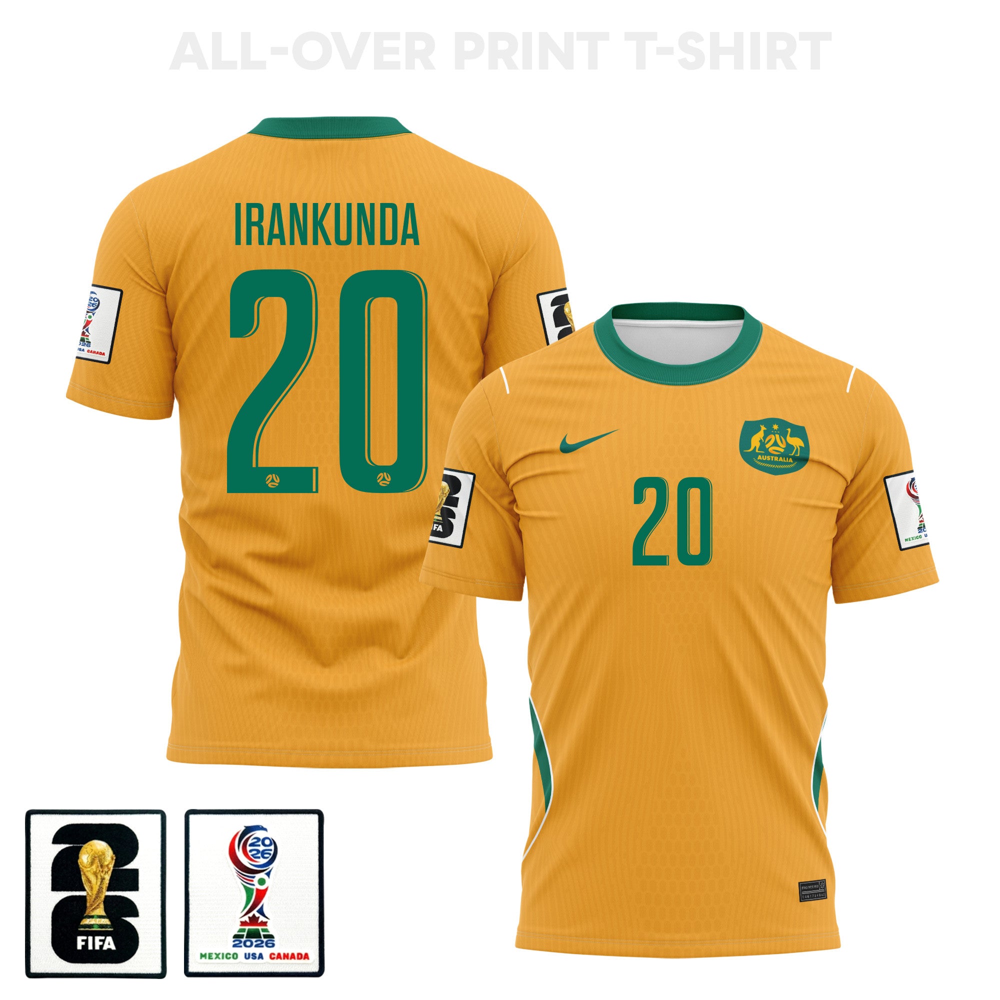Nestory Irankunda 20 Australia 2026 Home 3D T-Shirt Fully Printed – Unisex, Yellow