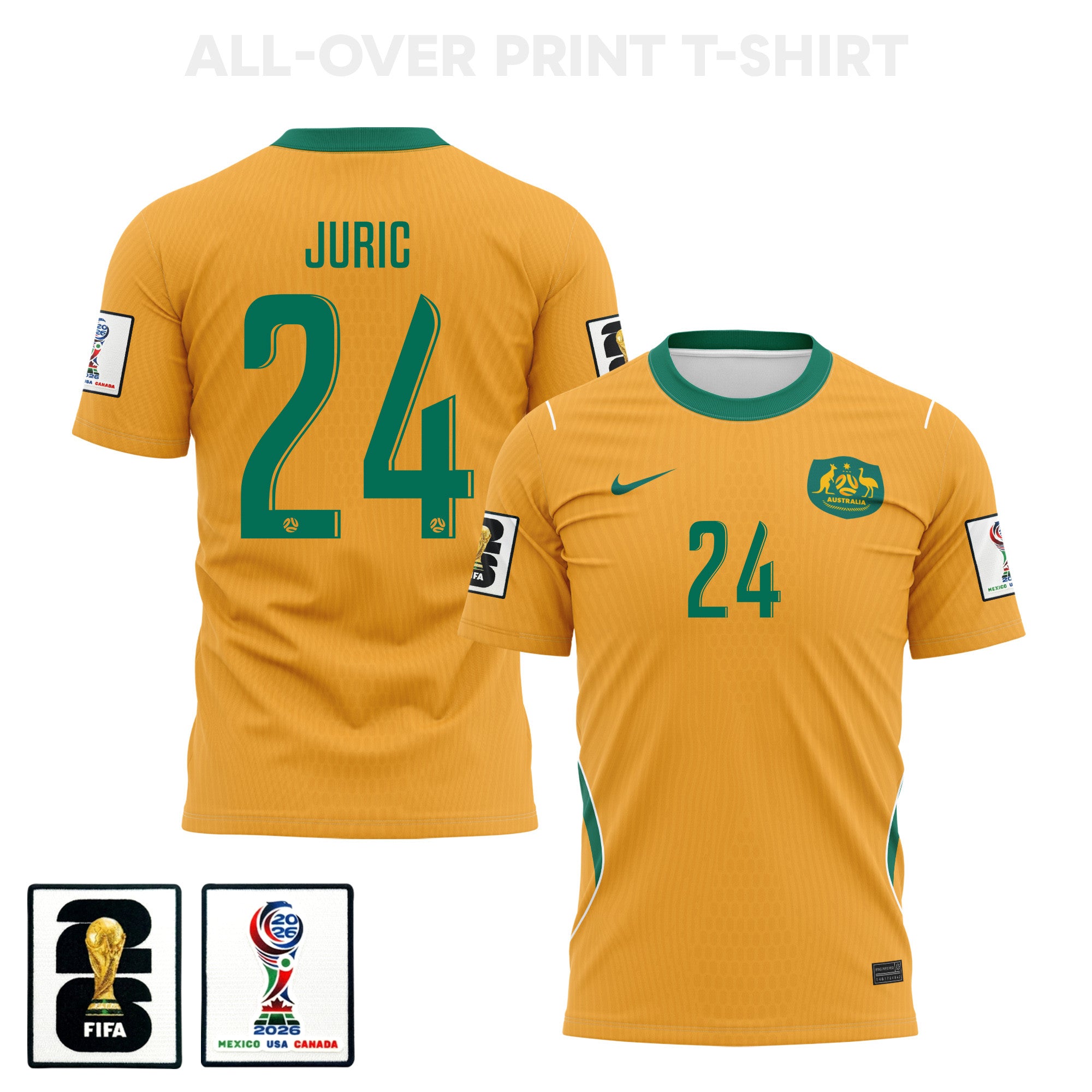 Deni Juric 24 Australia 2026 Home 3D T-Shirt Fully Printed – Unisex, Yellow