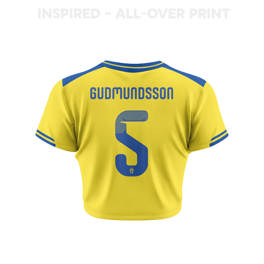 Gabriel Gudmundsson 5 Sweden 2026 Women's Home All-Over Print Cropped Jersey - Yellow
