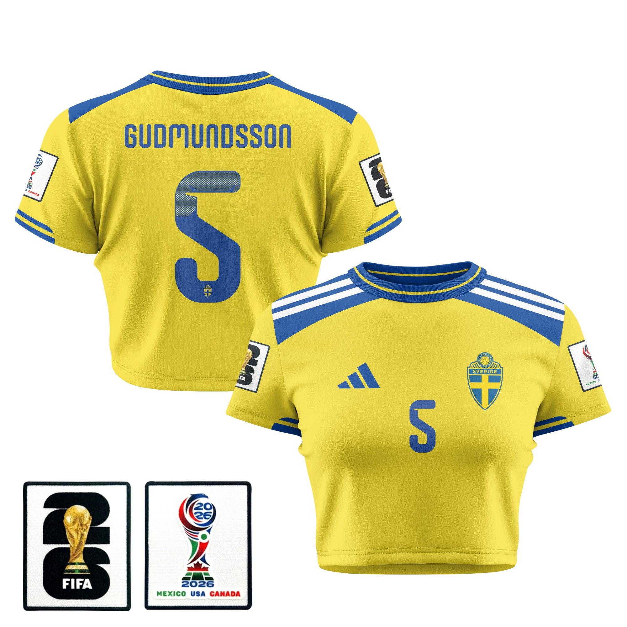 Gabriel Gudmundsson 5 Sweden 2026 Women's Home All-Over Print Cropped Jersey - Yellow