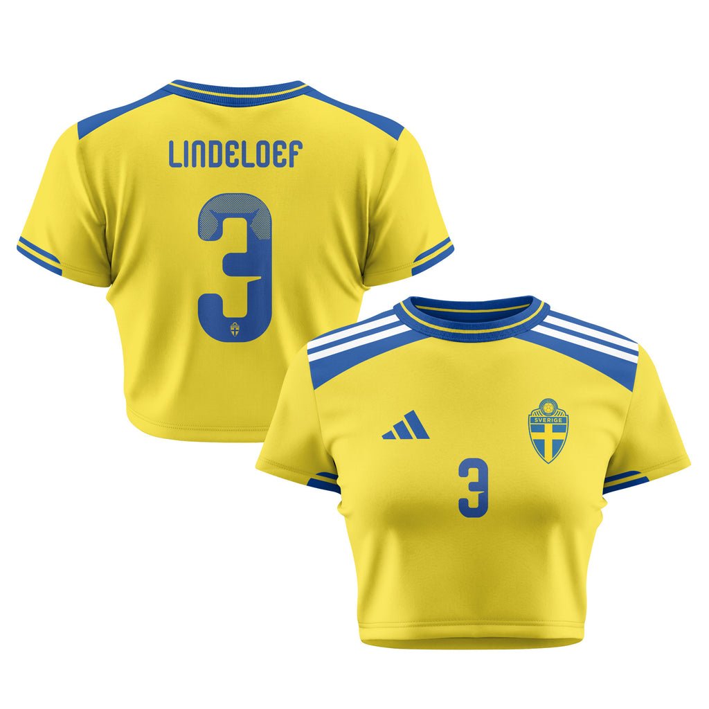 Victor Lindeloef 3 Sweden 2026 Women's Home All-Over Print Cropped Jersey - Yellow