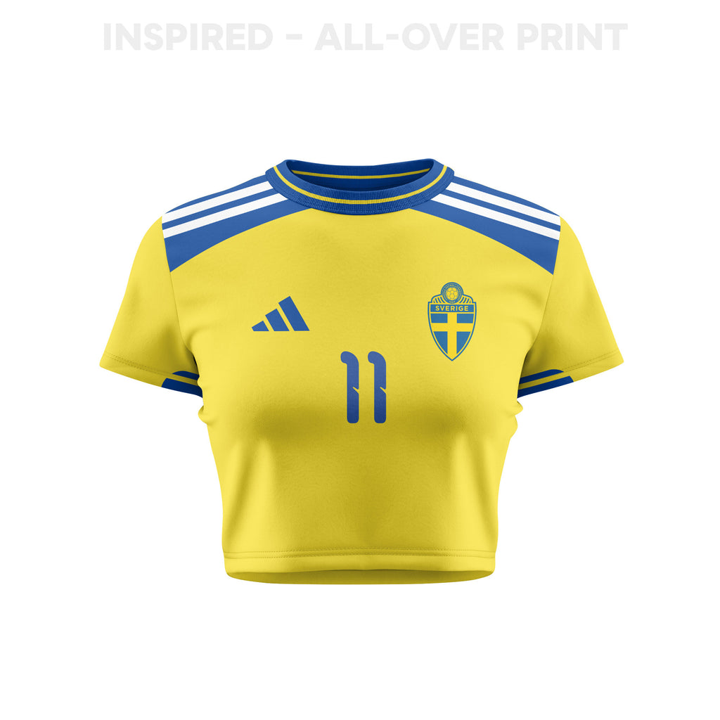 Anthony Elanga 11 Sweden 2026 Women's Home All-Over Print Cropped Jersey - Yellow