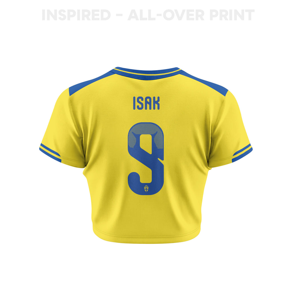 Alexander  Isak 9 Sweden 2026 Women's Home All-Over Print Cropped Jersey - Yellow