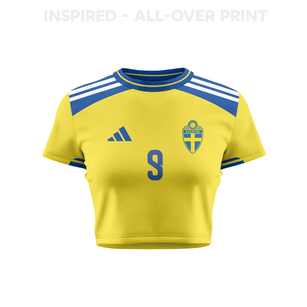 Alexander  Isak 9 Sweden 2026 Women's Home All-Over Print Cropped Jersey - Yellow