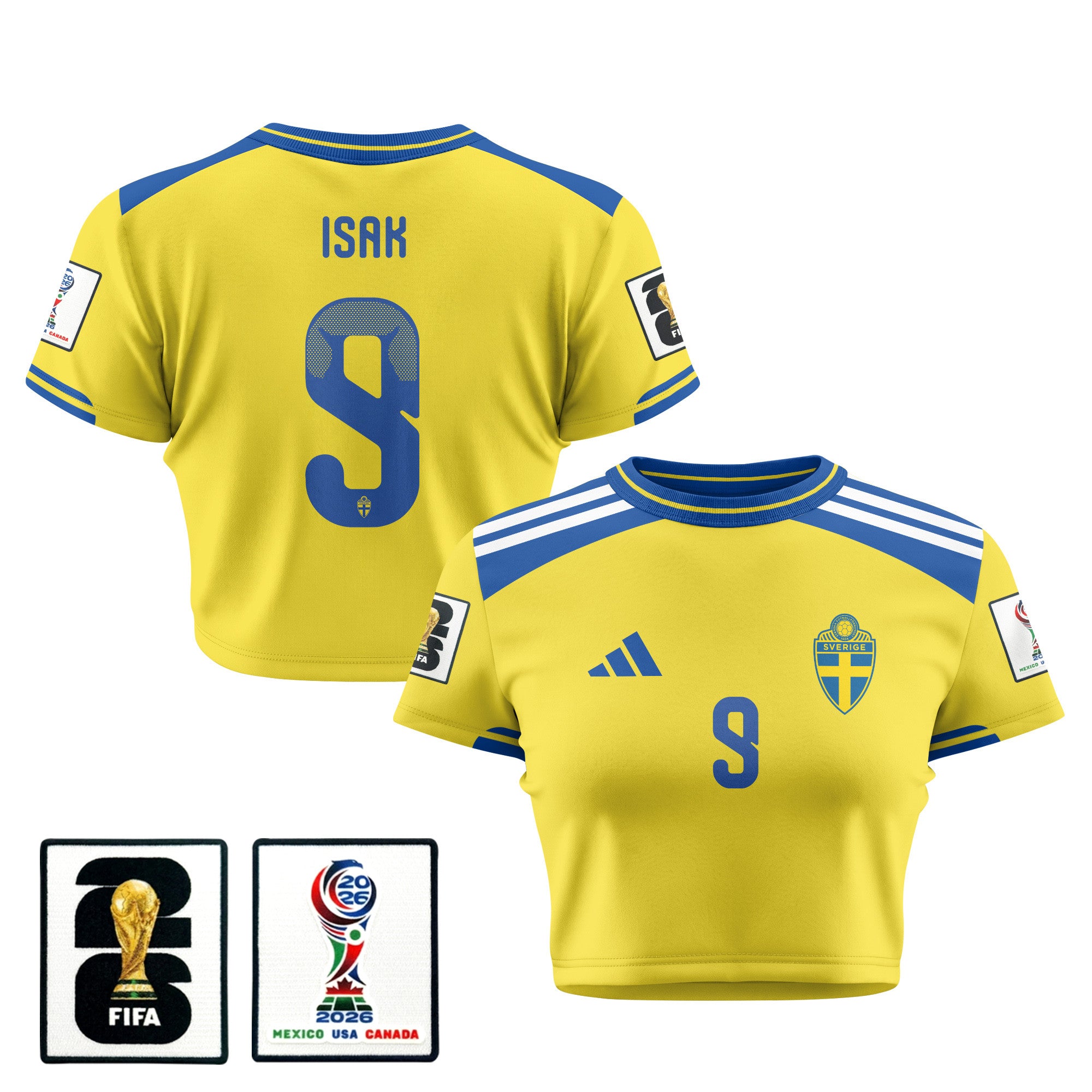 Alexander  Isak 9 Sweden 2026 Women's Home All-Over Print Cropped Jersey - Yellow