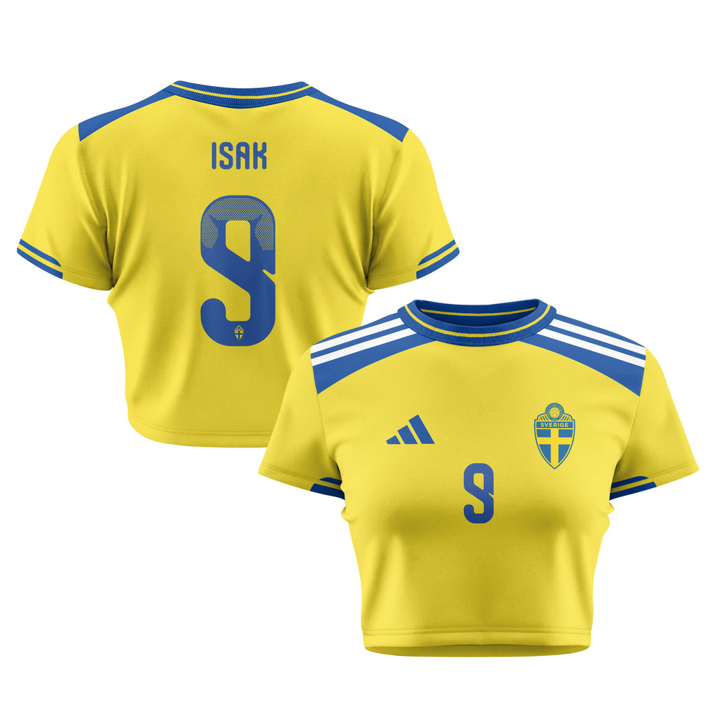 Alexander  Isak 9 Sweden 2026 Women's Home All-Over Print Cropped Jersey - Yellow