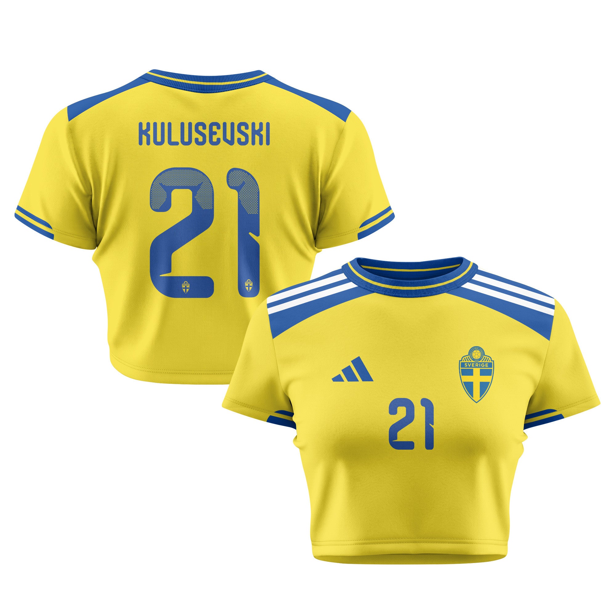 Dejan  Kulusevski 21 Sweden 2026 Women's Home All-Over Print Cropped Jersey - Yellow