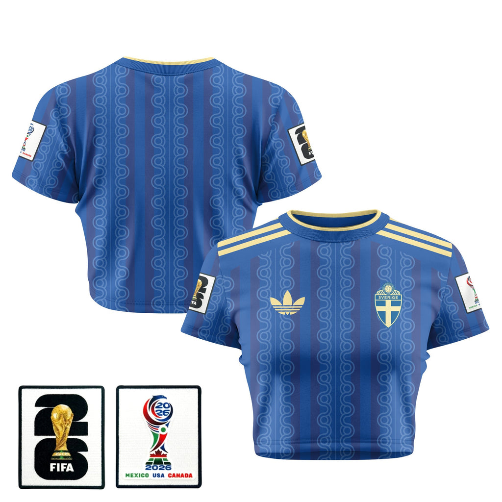 Sweden 2026 Women's Away All-Over Print Cropped Jersey - Blue