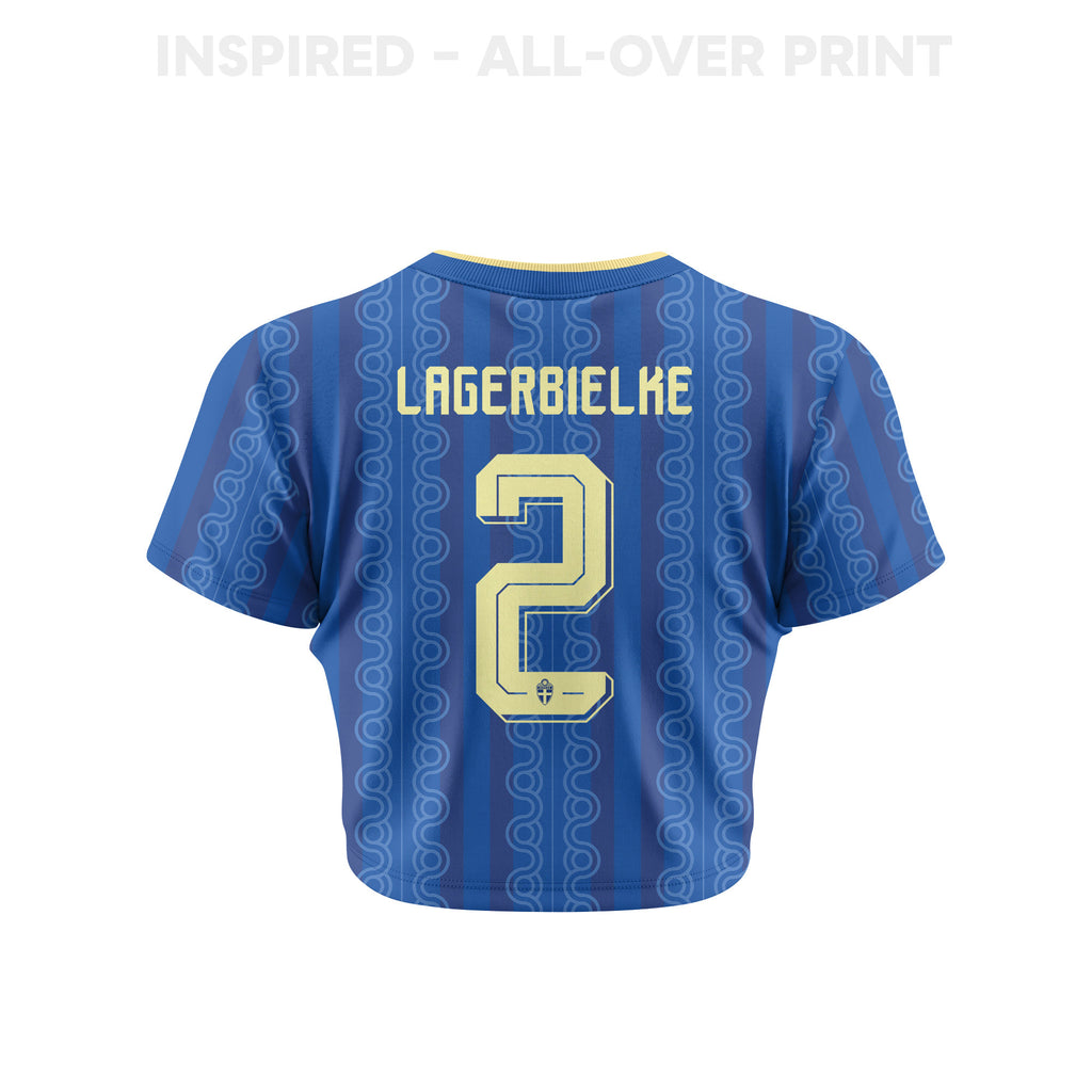 Gustaf Lagerbielke 2 Sweden 2026 Women's Away All-Over Print Cropped Jersey - Blue