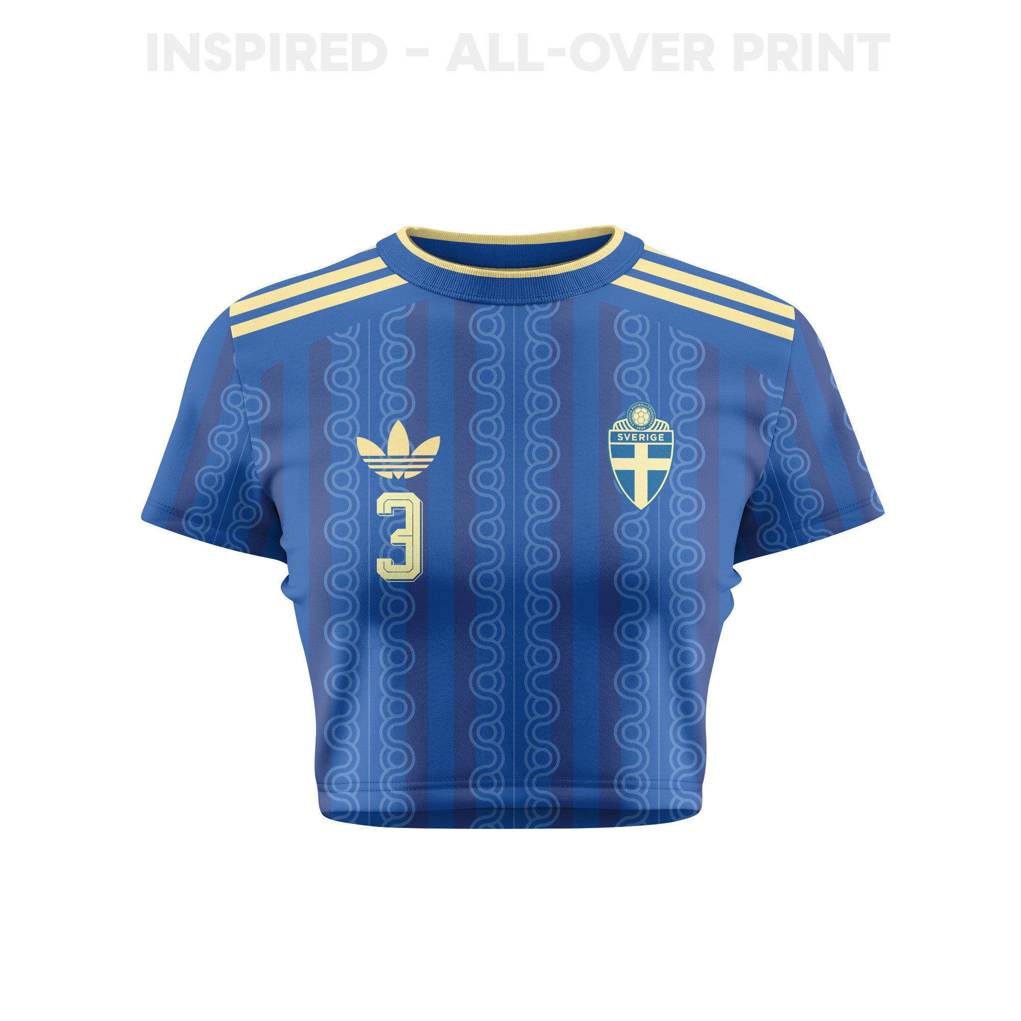 Victor Lindeloef 3 Sweden 2026 Women's Away All-Over Print Cropped Jersey - Blue