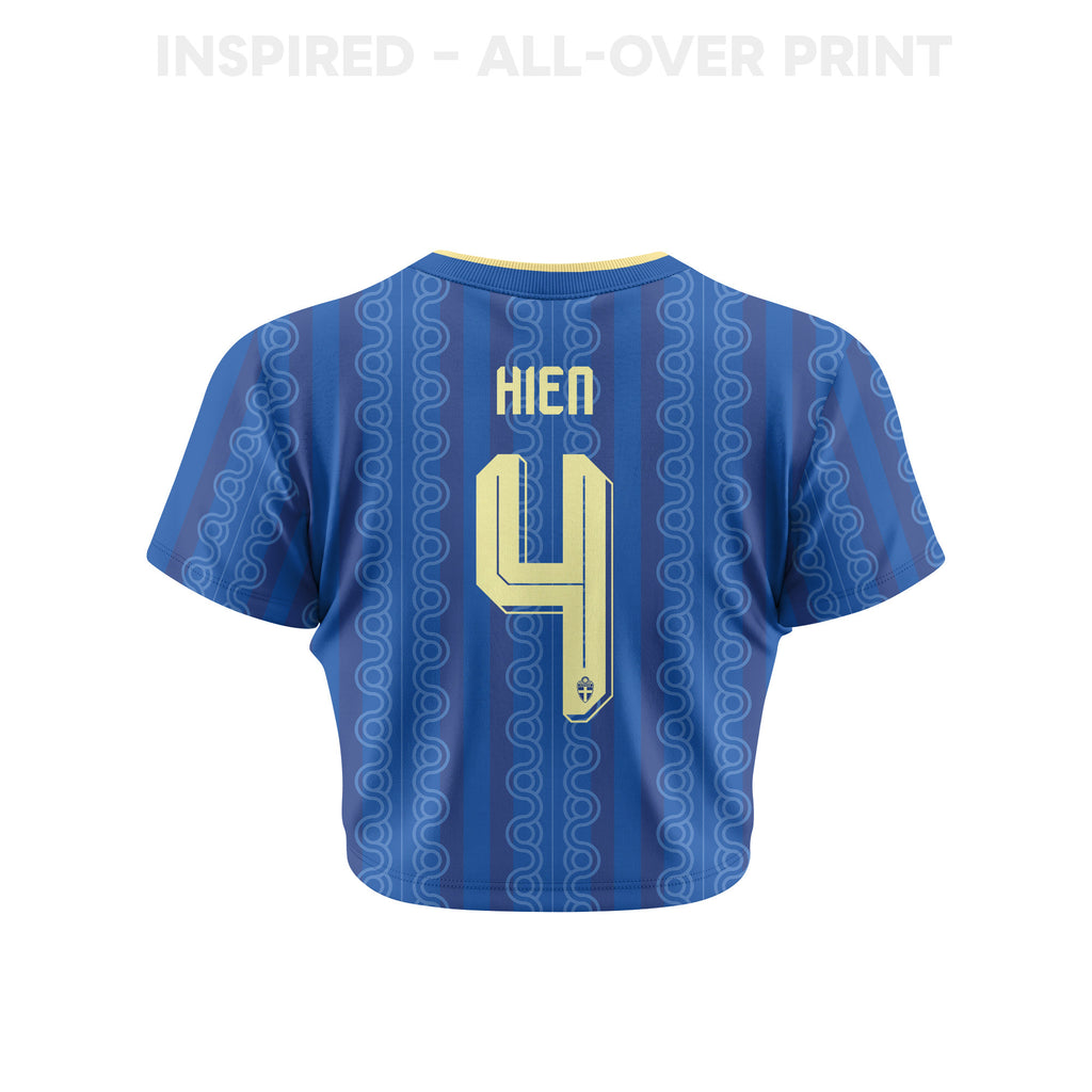 Isak Hien 4 Sweden 2026 Women's Away All-Over Print Cropped Jersey - Blue