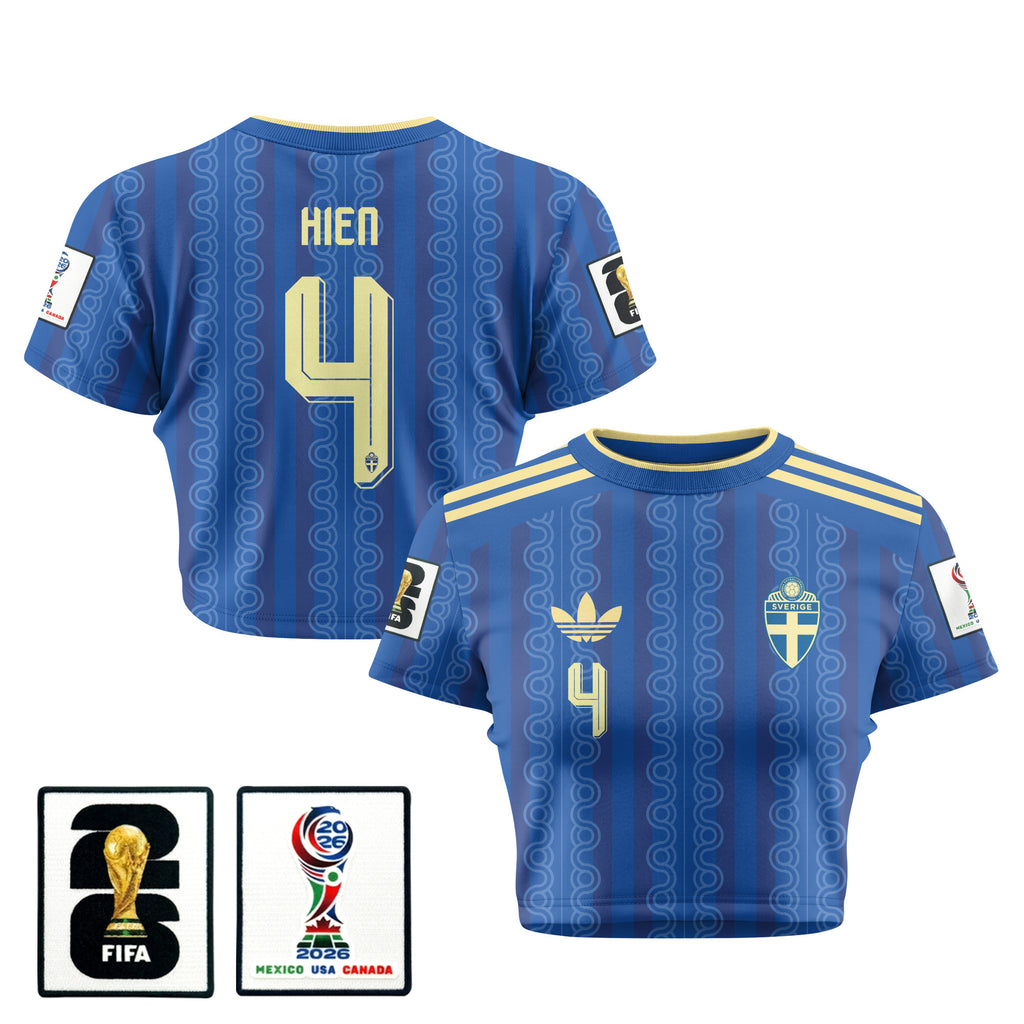 Isak Hien 4 Sweden 2026 Women's Away All-Over Print Cropped Jersey - Blue