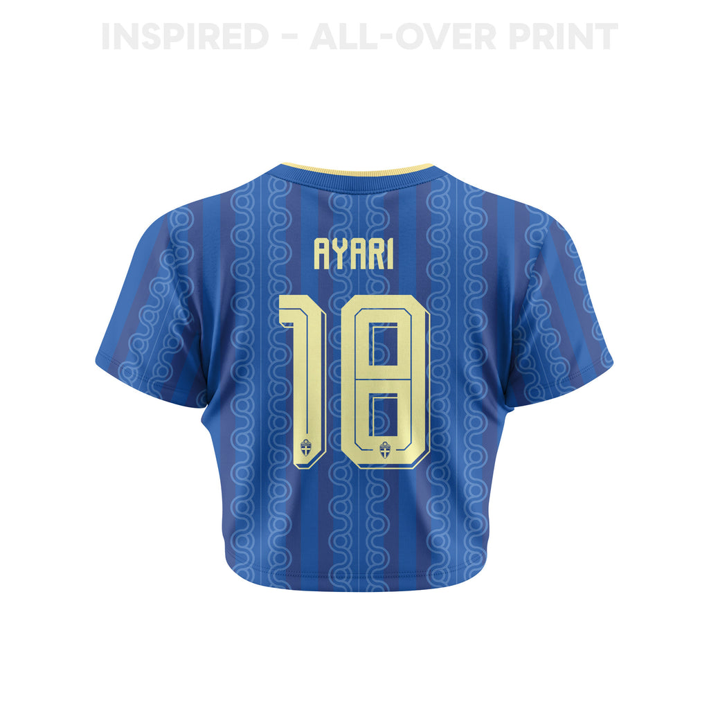 Yasin Ayari 18 Sweden 2026 Women's Away All-Over Print Cropped Jersey - Blue
