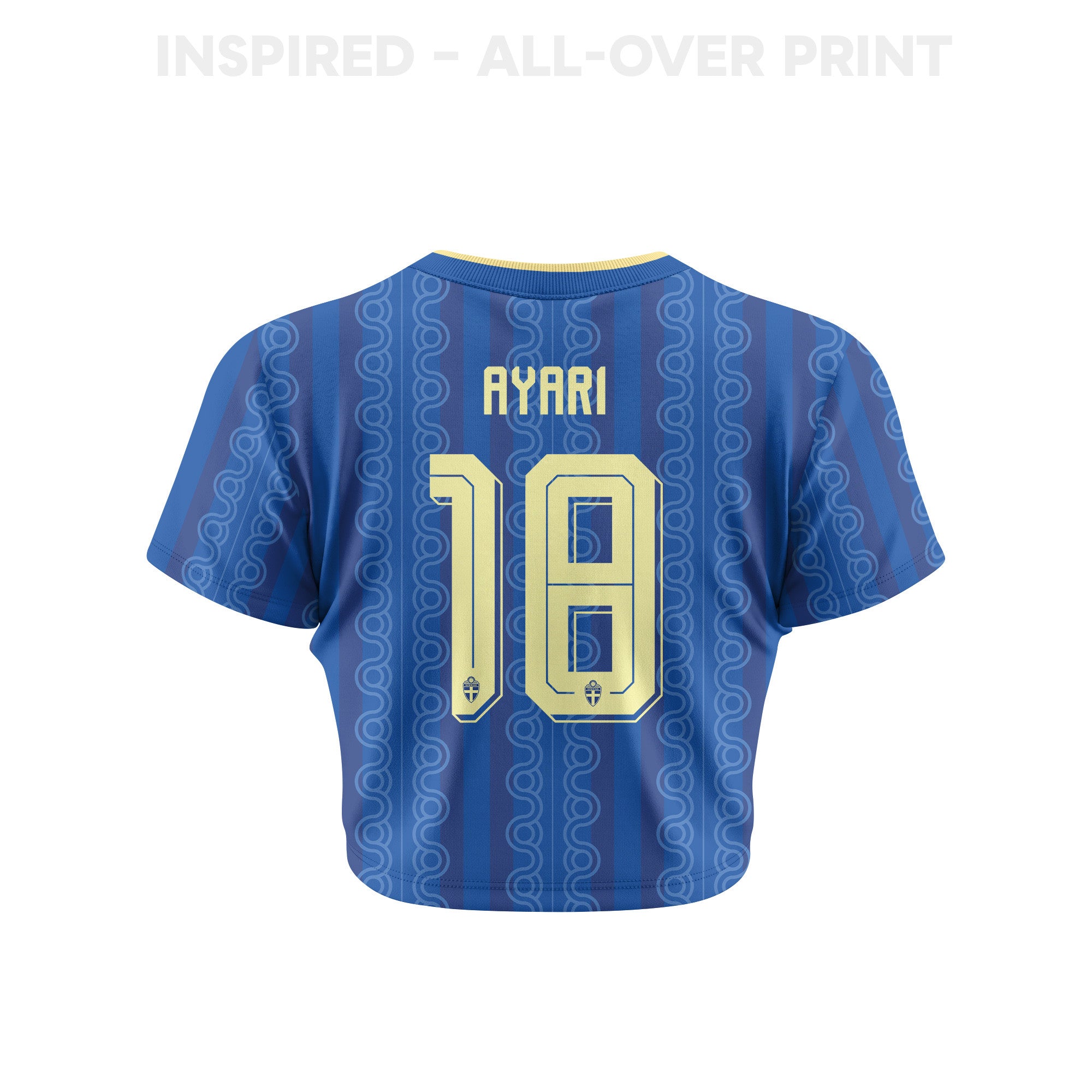 Yasin Ayari 18 Sweden 2026 Women's Away All-Over Print Cropped Jersey - Blue