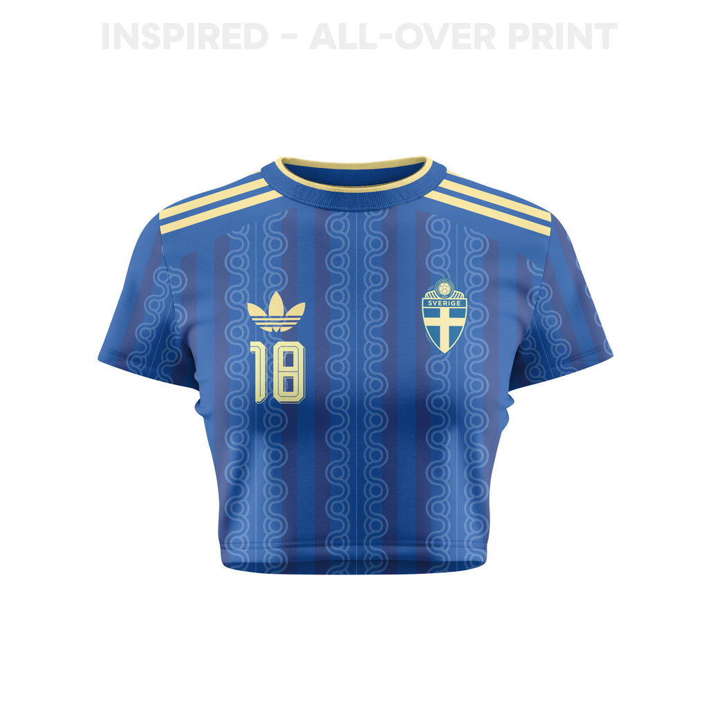 Yasin Ayari 18 Sweden 2026 Women's Away All-Over Print Cropped Jersey - Blue