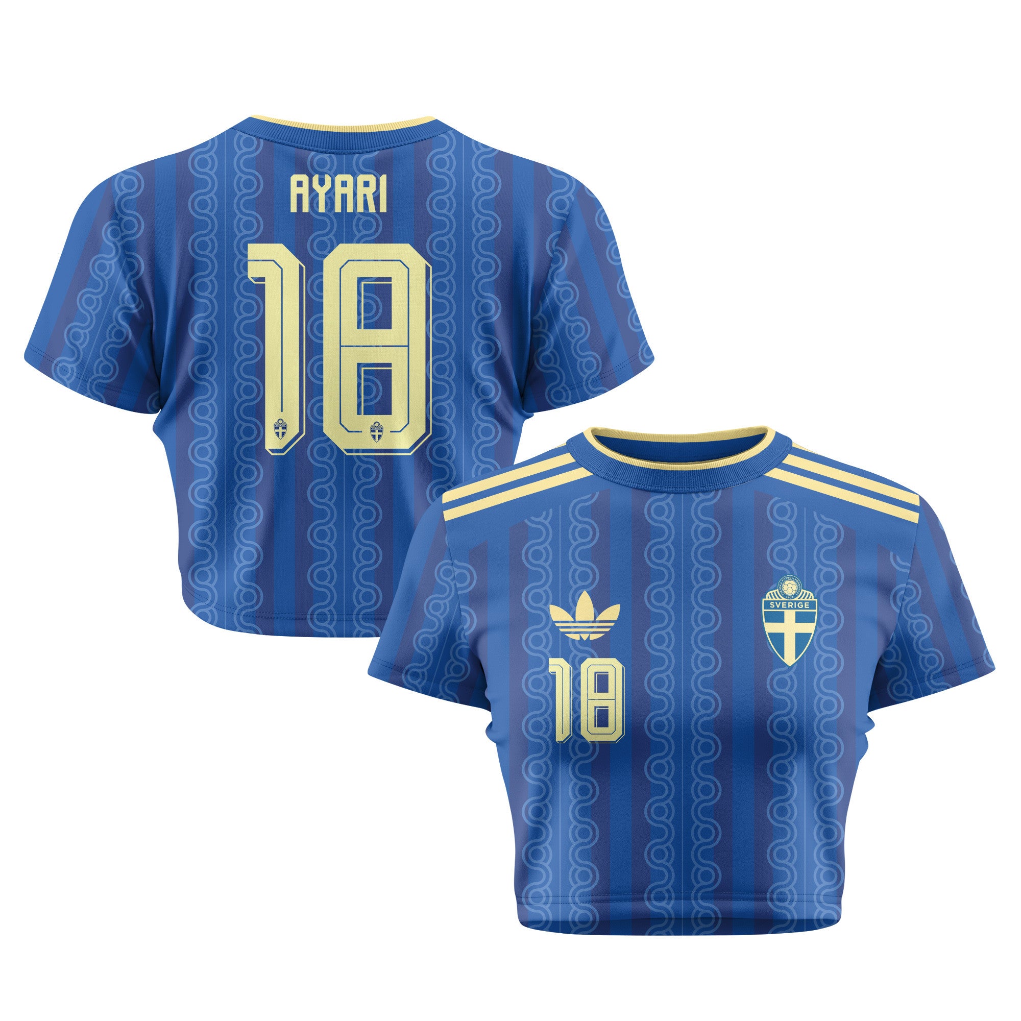 Yasin Ayari 18 Sweden 2026 Women's Away All-Over Print Cropped Jersey - Blue