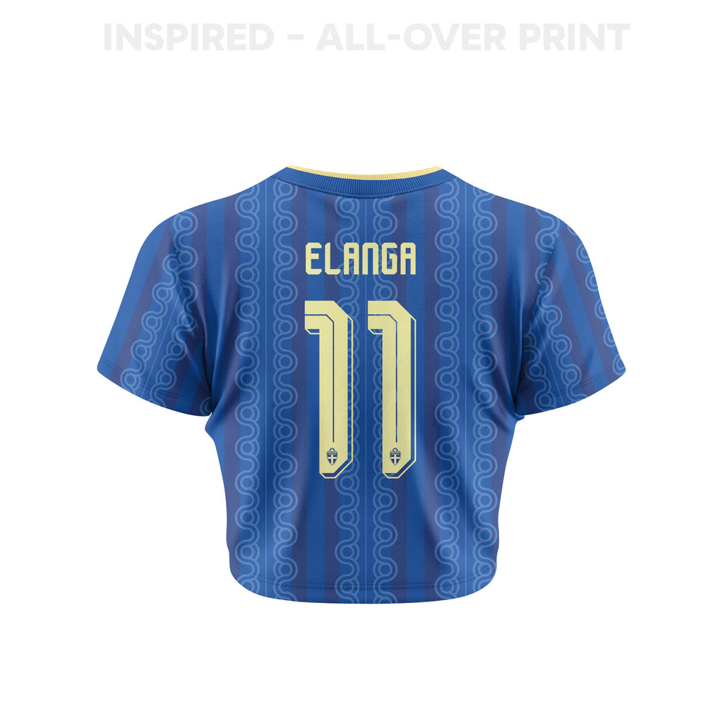 Anthony Elanga 11 Sweden 2026 Women's Away All-Over Print Cropped Jersey - Blue
