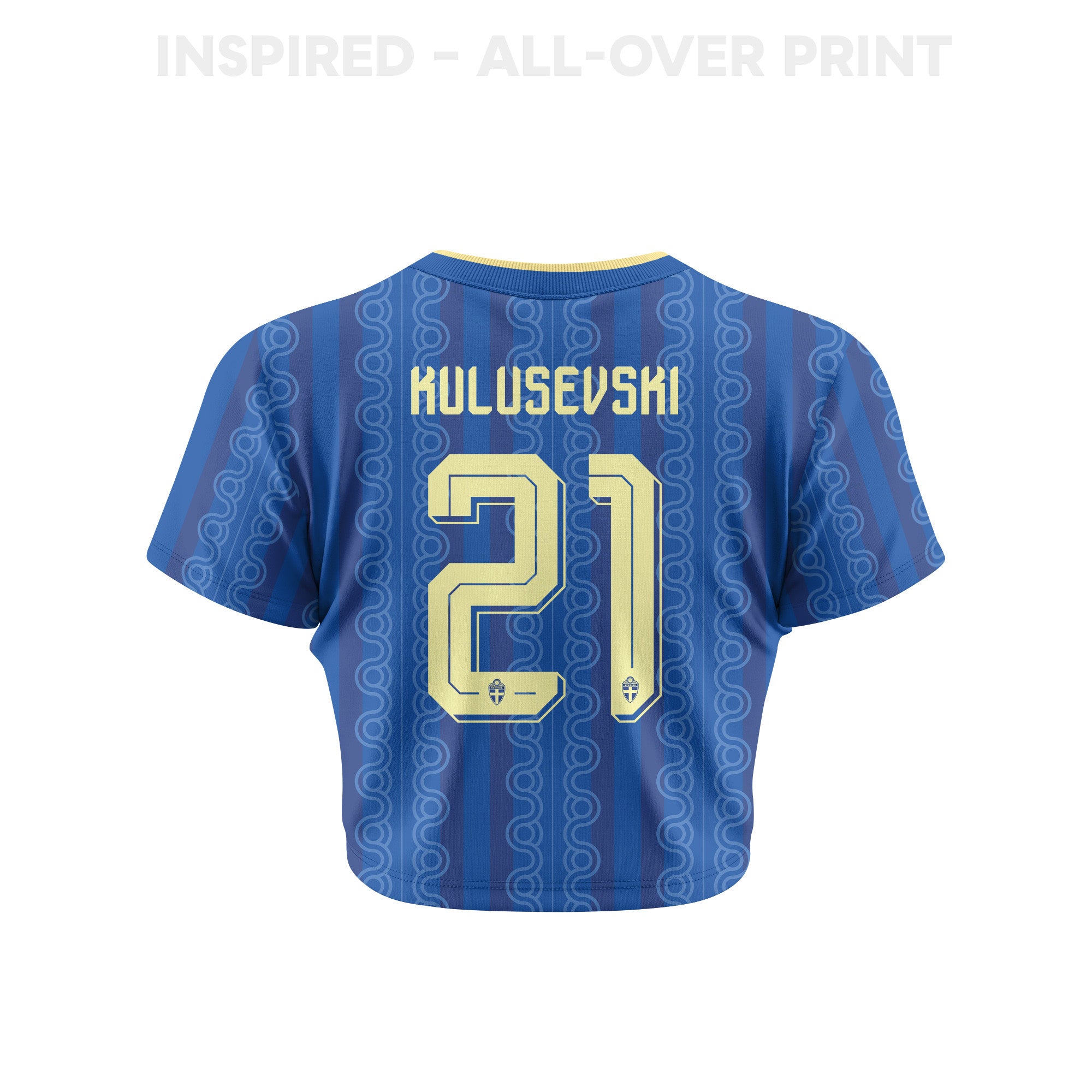 Dejan  Kulusevski 21 Sweden 2026 Women's Away All-Over Print Cropped Jersey - Blue